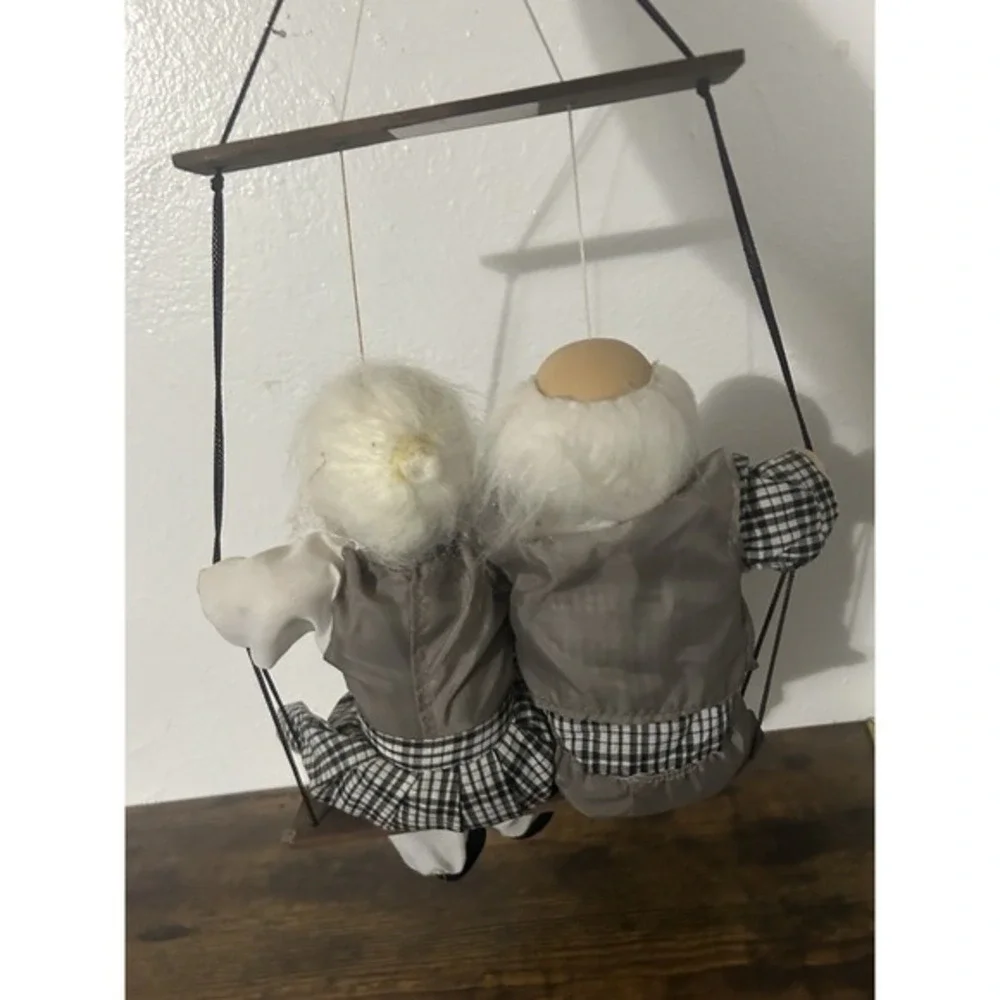 RARE Handmade Dolls Couple Holding Hands In Hanging Swing Vintage‎